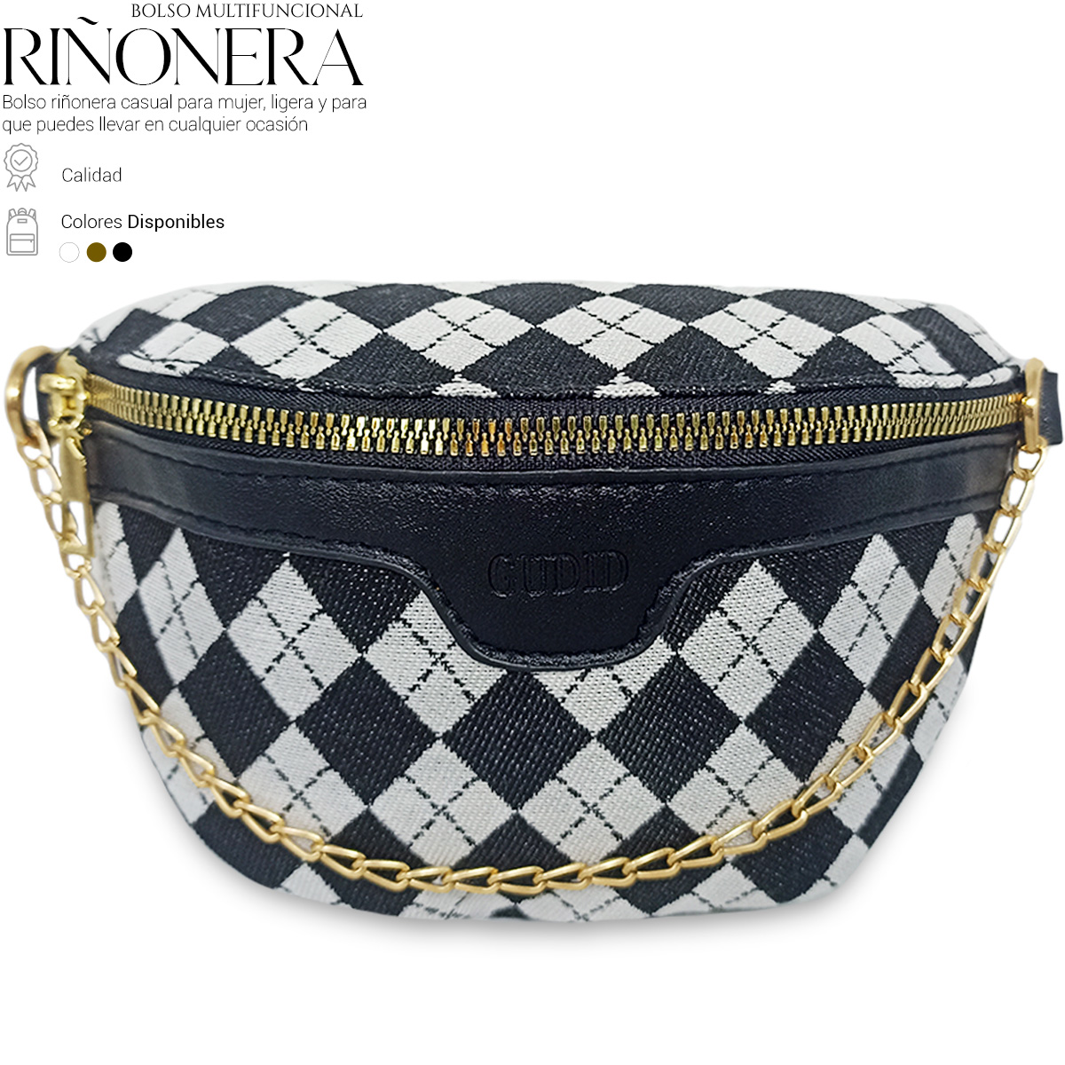 Foto 2 | Bolso Bandolera De Un Hombro Shendy Vendy Con Cadena De Metal Para Mujer Rombo Negro