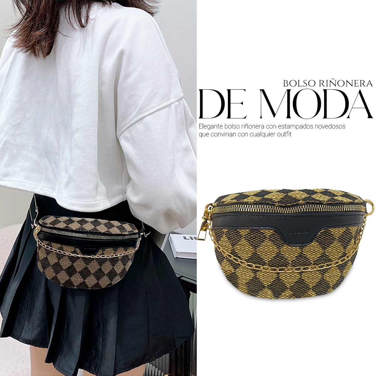 Foto 5 | Bolso Bandolera De Un Hombro Shendy Vendy Con Cadena De Metal Para Mujer Rombo Café