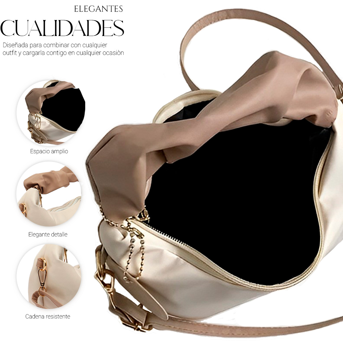 Foto 3 | Bolso de Mano para Mujer Tipo Piel Beige