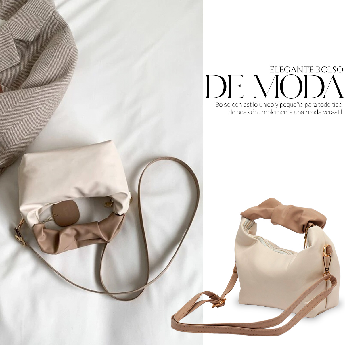 Foto 4 | Bolso de Mano para Mujer Tipo Piel Beige