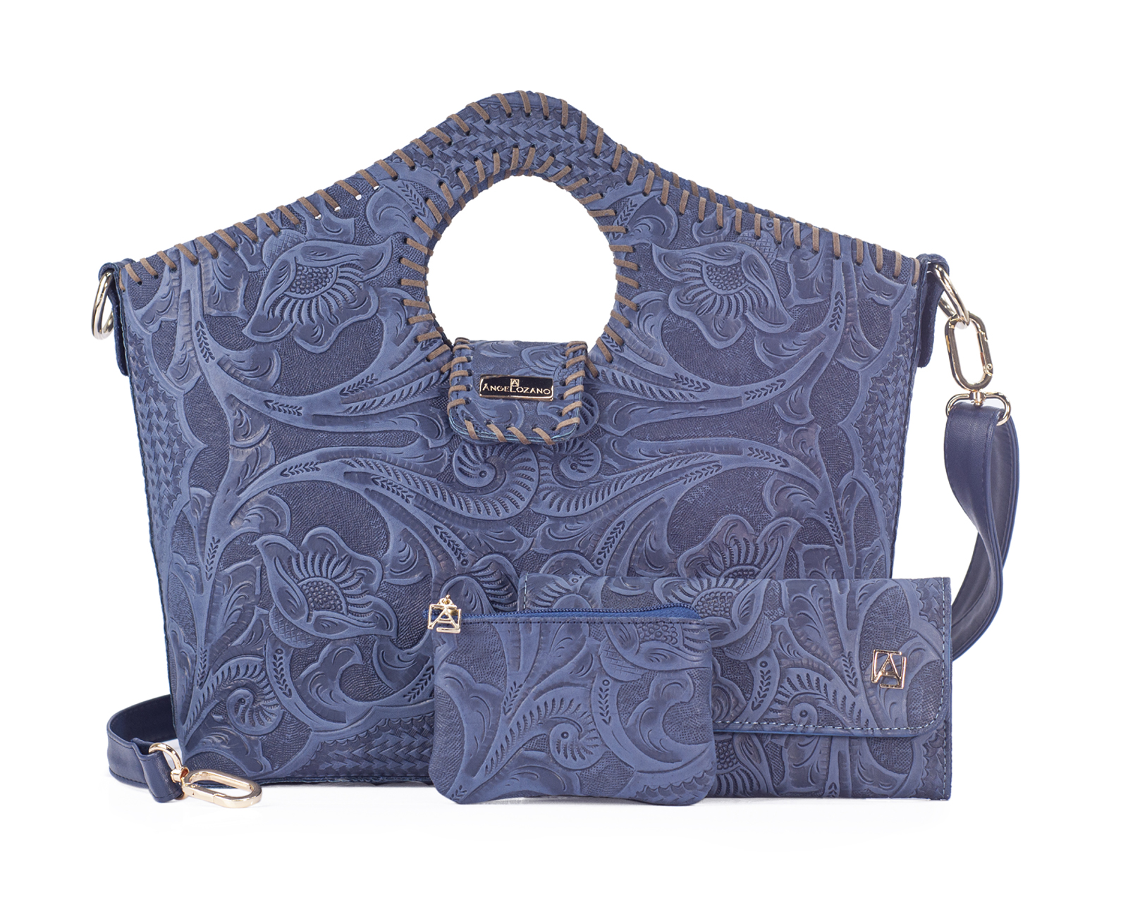 Bolsa con Cartera y Monedero A Ángelozano Azul 3 Piezas