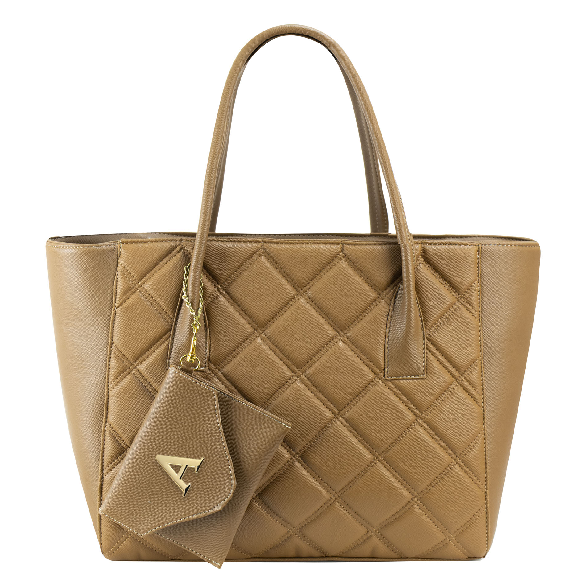Bolso Para Dama Camel Capitonado Cuadros Sintetico Abigail Nueva Imagen
