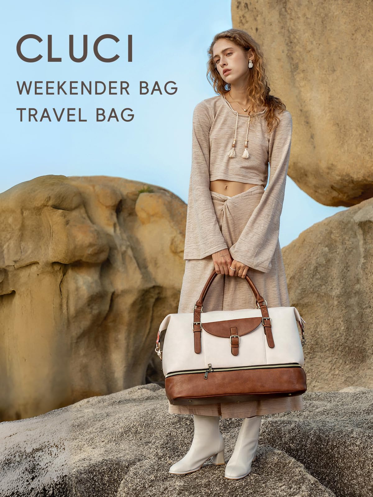 Foto 3 pulgar | Bolso De Fin De Semana Cluci De Piel Para Mujer Con Compartimento Para Zapatos - Venta Internacional.