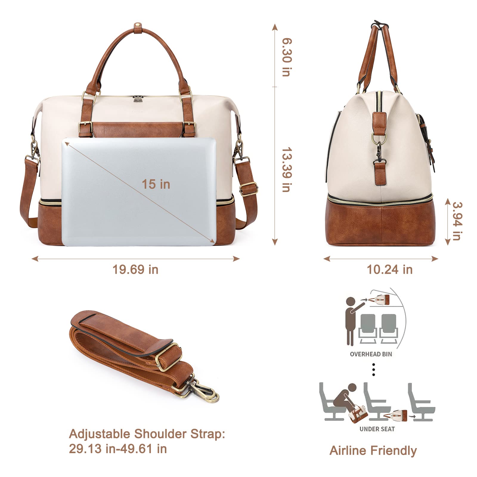 Foto 4 pulgar | Bolso De Fin De Semana Cluci De Piel Para Mujer Con Compartimento Para Zapatos - Venta Internacional.