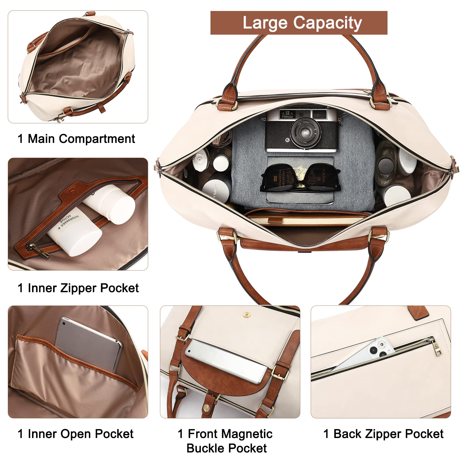 Foto 5 pulgar | Bolso De Fin De Semana Cluci De Piel Para Mujer Con Compartimento Para Zapatos - Venta Internacional.