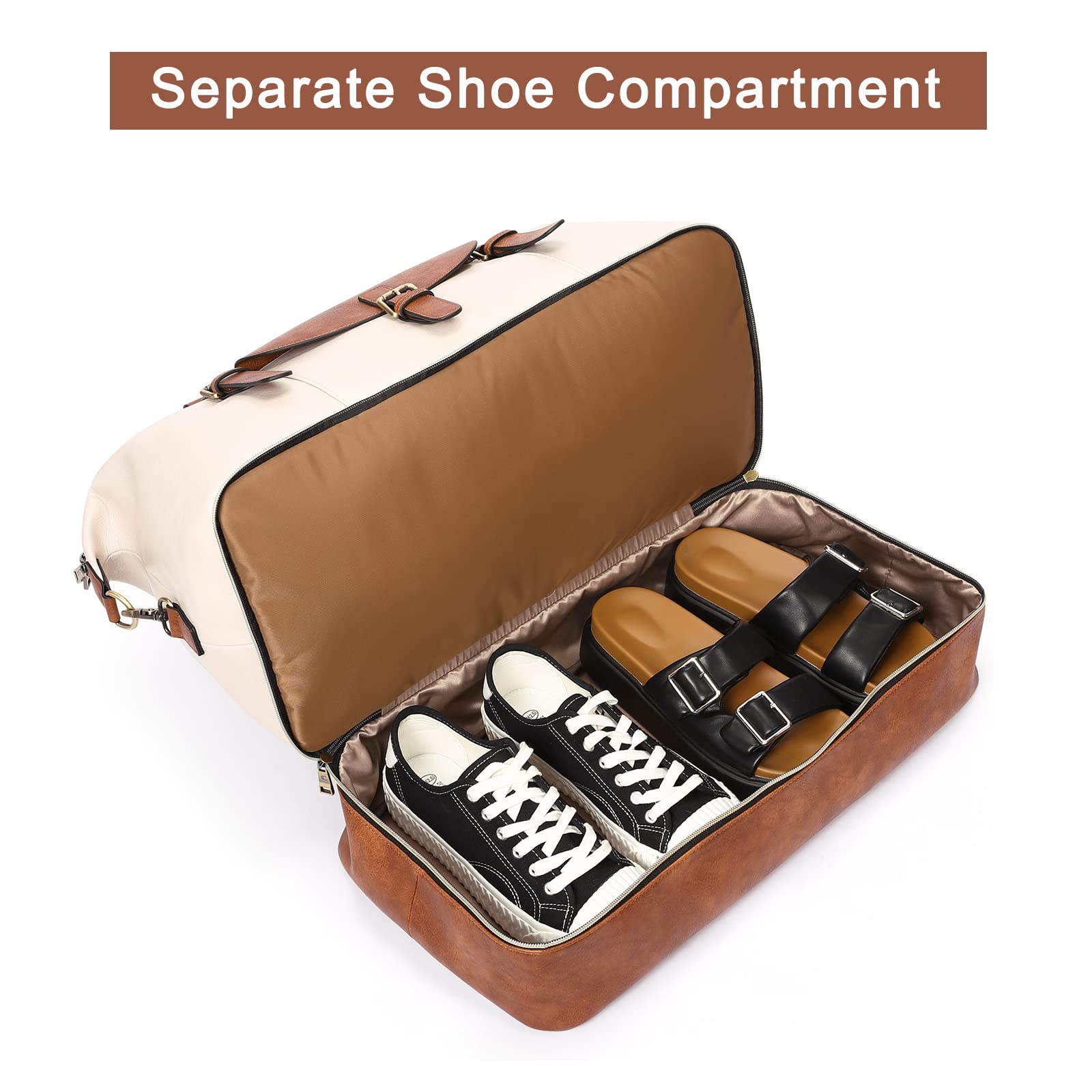 Foto 6 pulgar | Bolso De Fin De Semana Cluci De Piel Para Mujer Con Compartimento Para Zapatos - Venta Internacional.