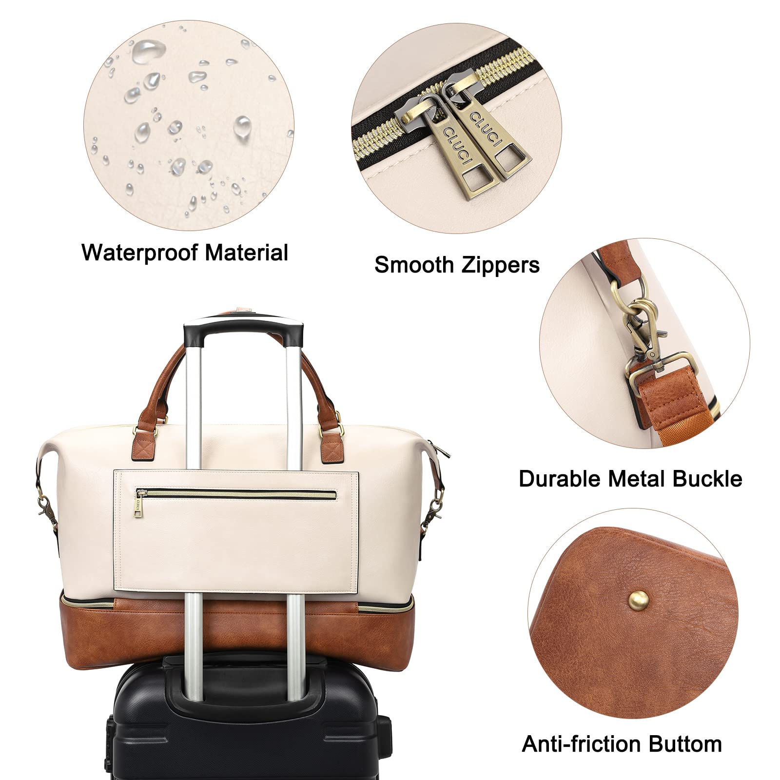 Foto 7 pulgar | Bolso De Fin De Semana Cluci De Piel Para Mujer Con Compartimento Para Zapatos - Venta Internacional.