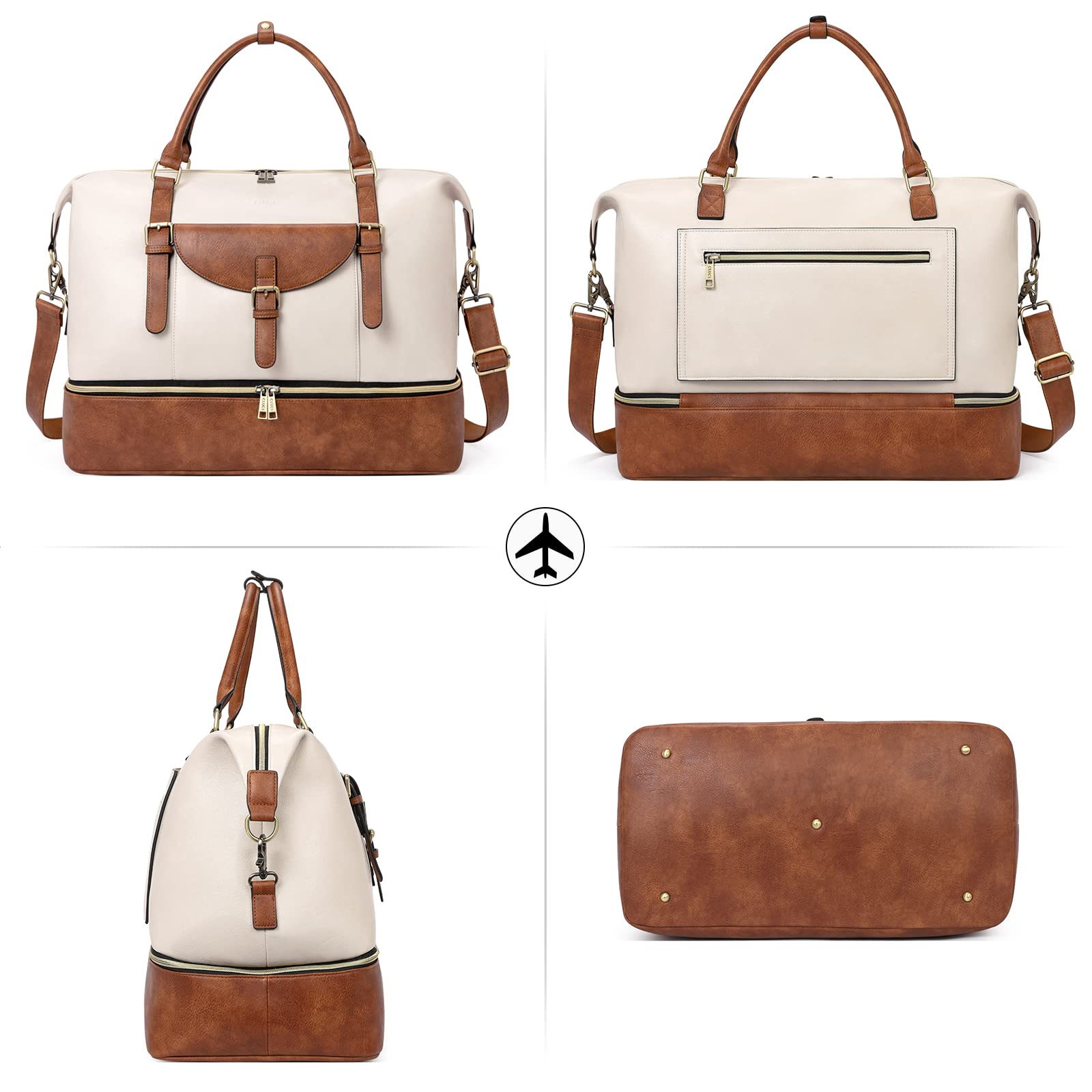 Foto 8 pulgar | Bolso De Fin De Semana Cluci De Piel Para Mujer Con Compartimento Para Zapatos - Venta Internacional.