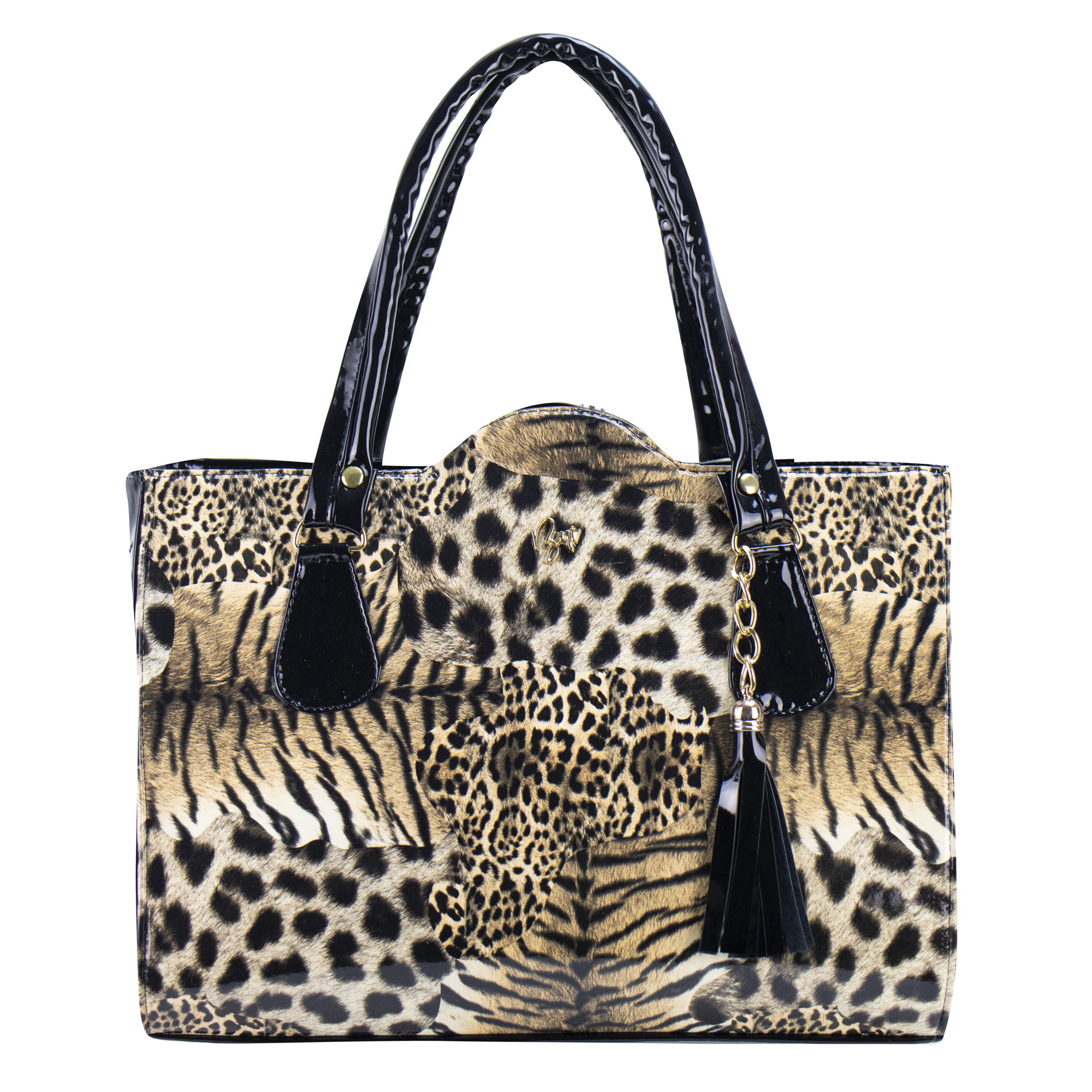 Bolso Para Dama Negro Charol Leopardo Sintetico Fedra Nueva Imagen