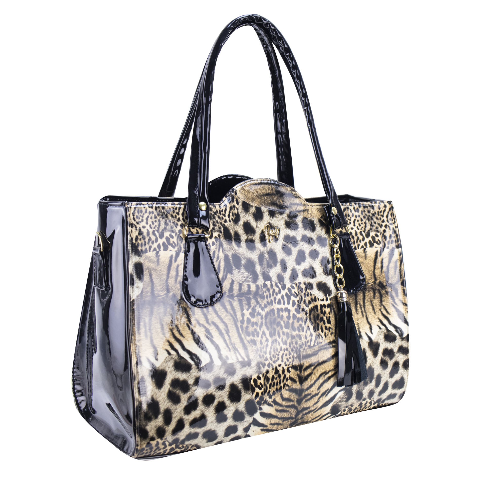 Foto 2 | Bolso Para Dama Negro Charol Leopardo Sintetico Fedra Nueva Imagen