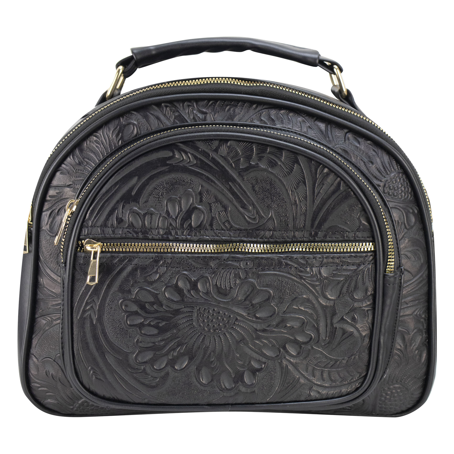 Foto 1 | Bolso Para Dama Negro Piel Grabado Flor Piel/ Aplicación Sintetico Rebeca Nueva Imagen