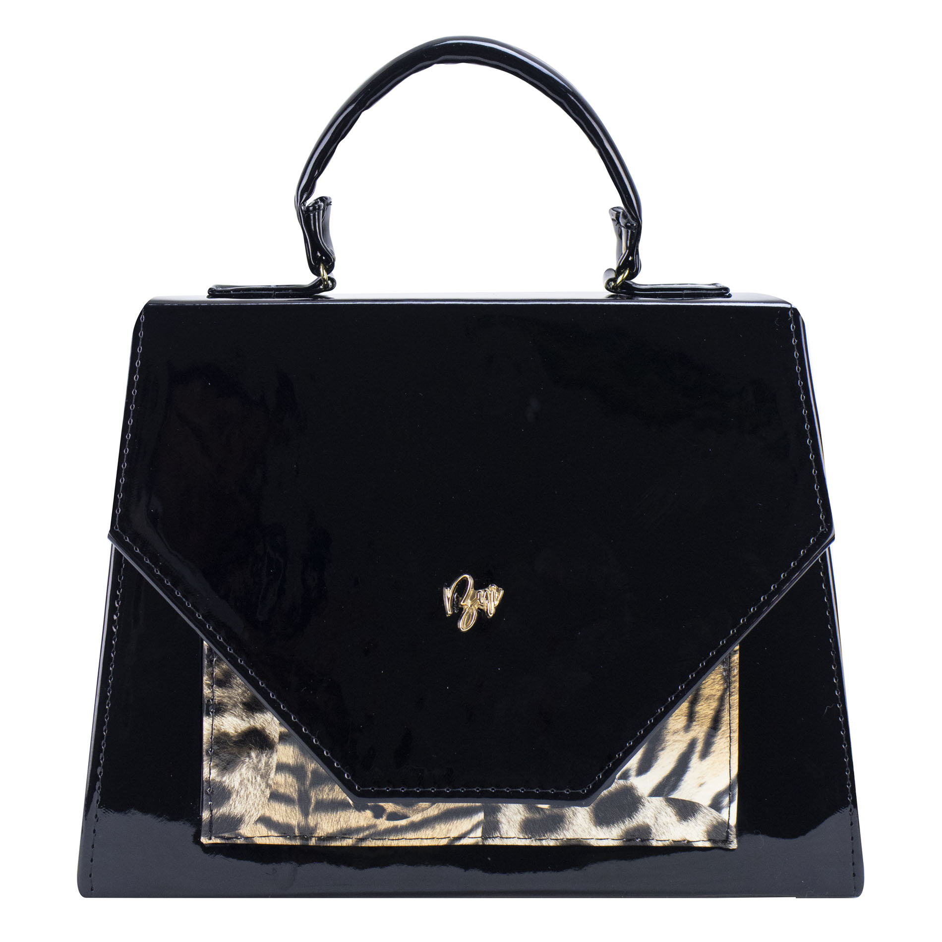 Bolso Para Dama Negro Charol Leopardo Sintetico Melanie Nueva Imagen