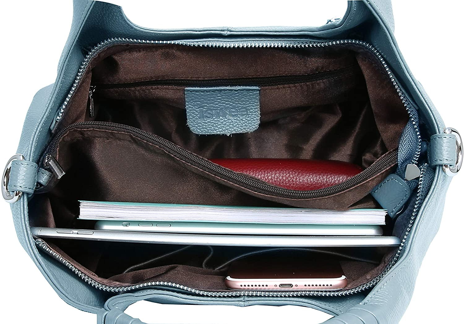 Foto 7 | Bolso De Mano De Cuero Genuino Azul Para Mujer - Venta Internacional.
