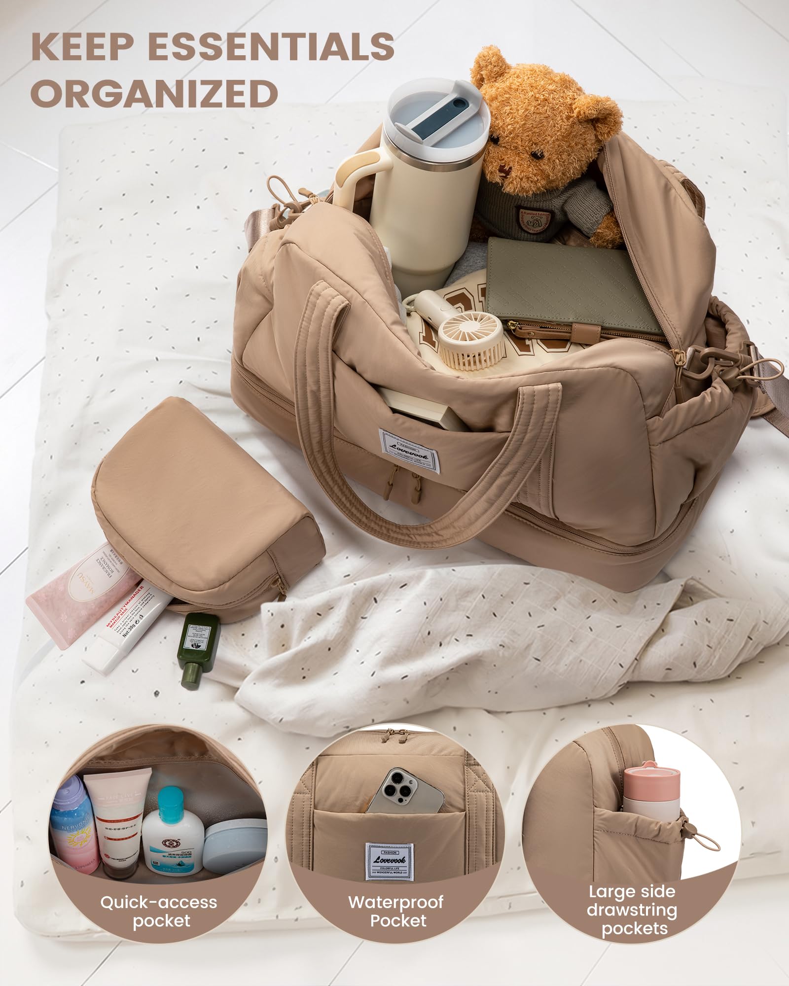 Foto 3 pulgar | Bolso De Fin De Semana Lovevook Para Mujer Con Compartimento Para Zapatos Y Bolsillo Húmedo - Venta Internacional.