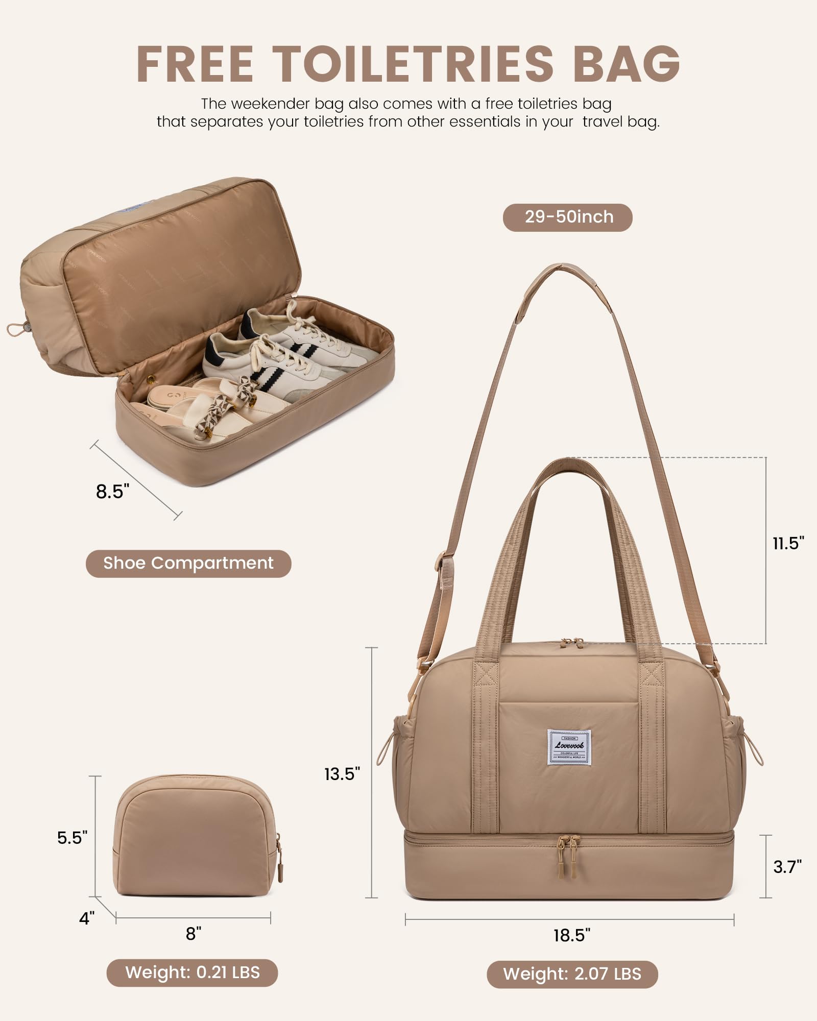Foto 4 pulgar | Bolso De Fin De Semana Lovevook Para Mujer Con Compartimento Para Zapatos Y Bolsillo Húmedo - Venta Internacional.