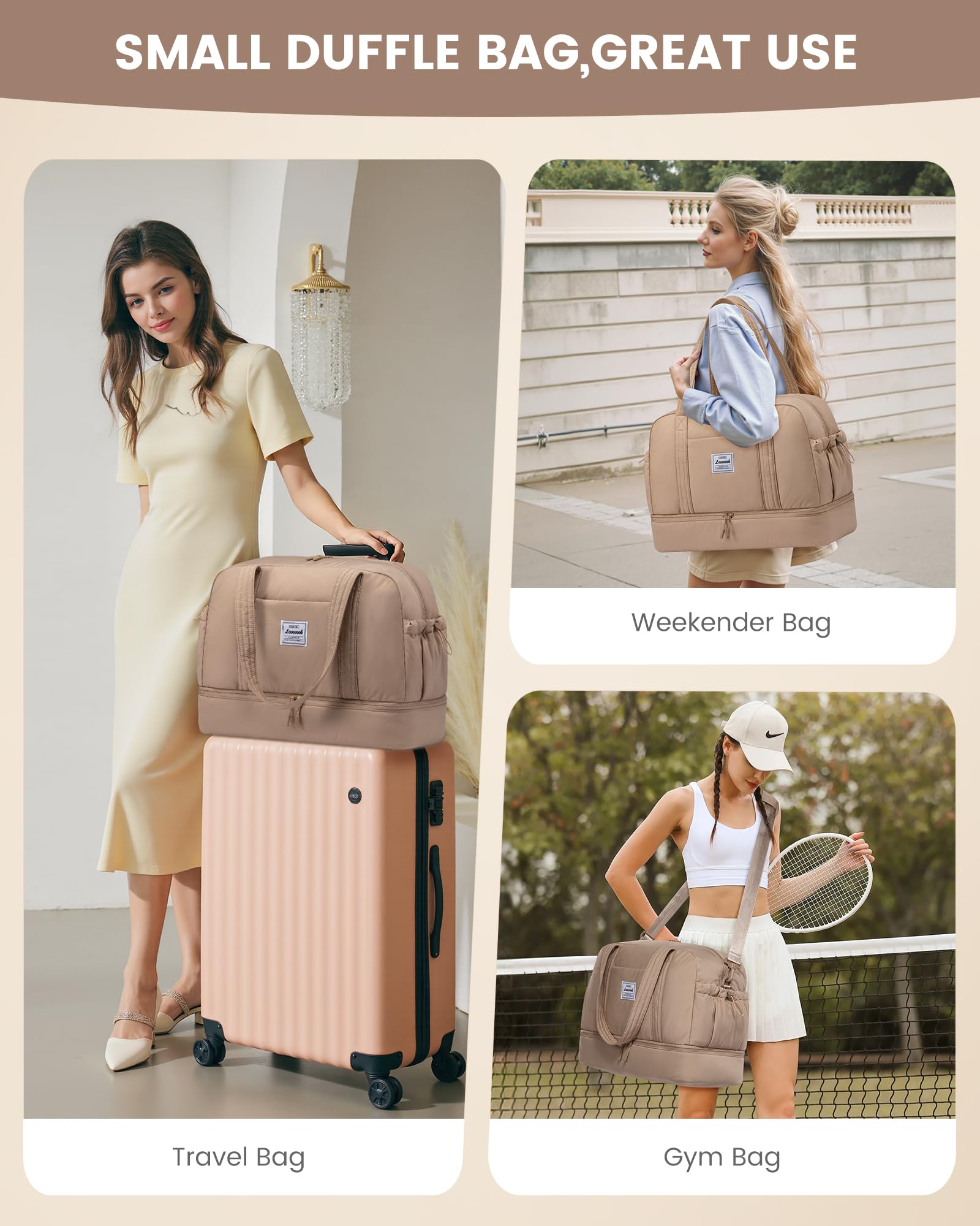 Foto 7 pulgar | Bolso De Fin De Semana Lovevook Para Mujer Con Compartimento Para Zapatos Y Bolsillo Húmedo - Venta Internacional.