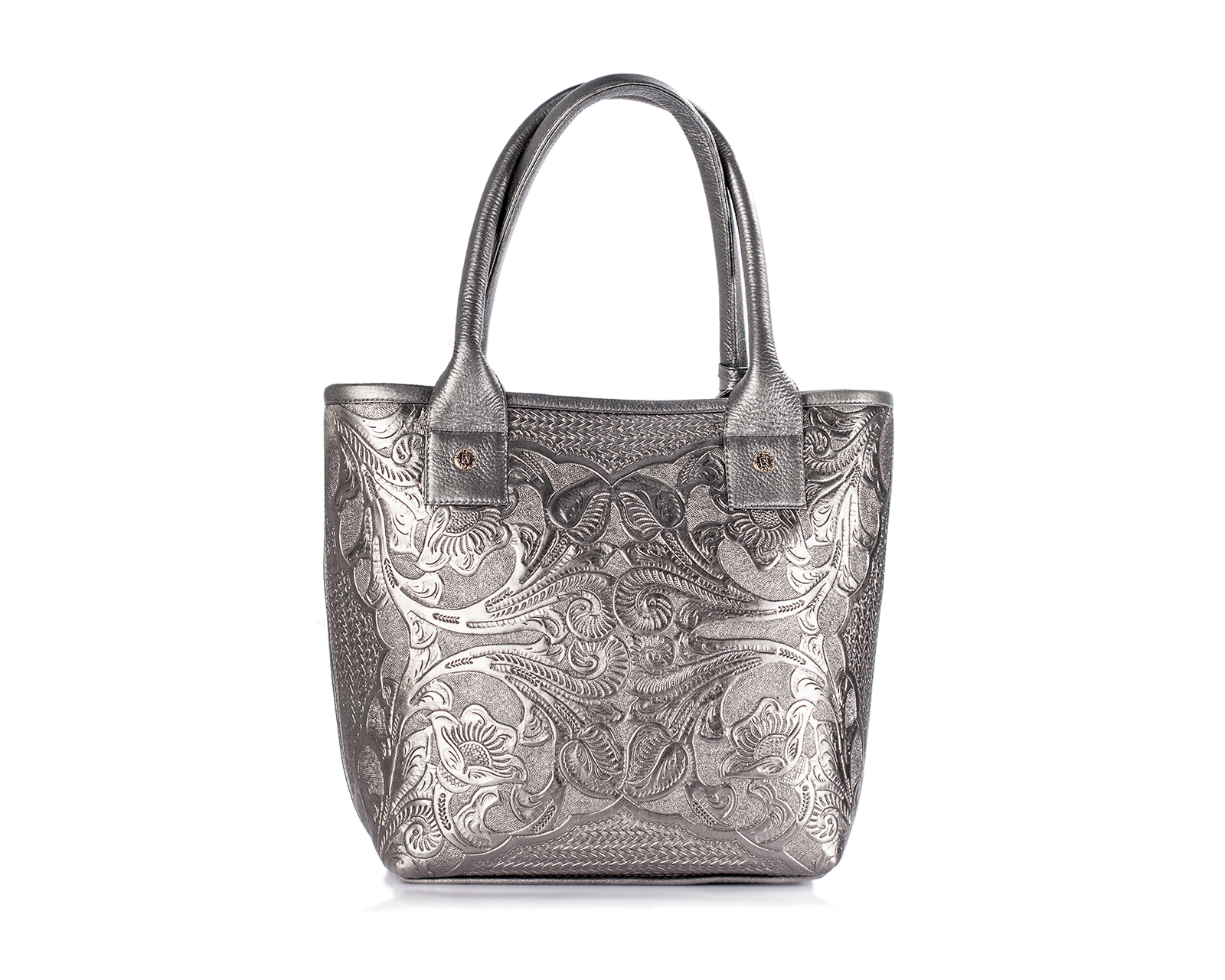 Foto 2 | Bolso A Ángelozano Tipo Tote De Piel Vacuna Con Grabado Tipo Cincelado Modelo Soraya Color Antimonio