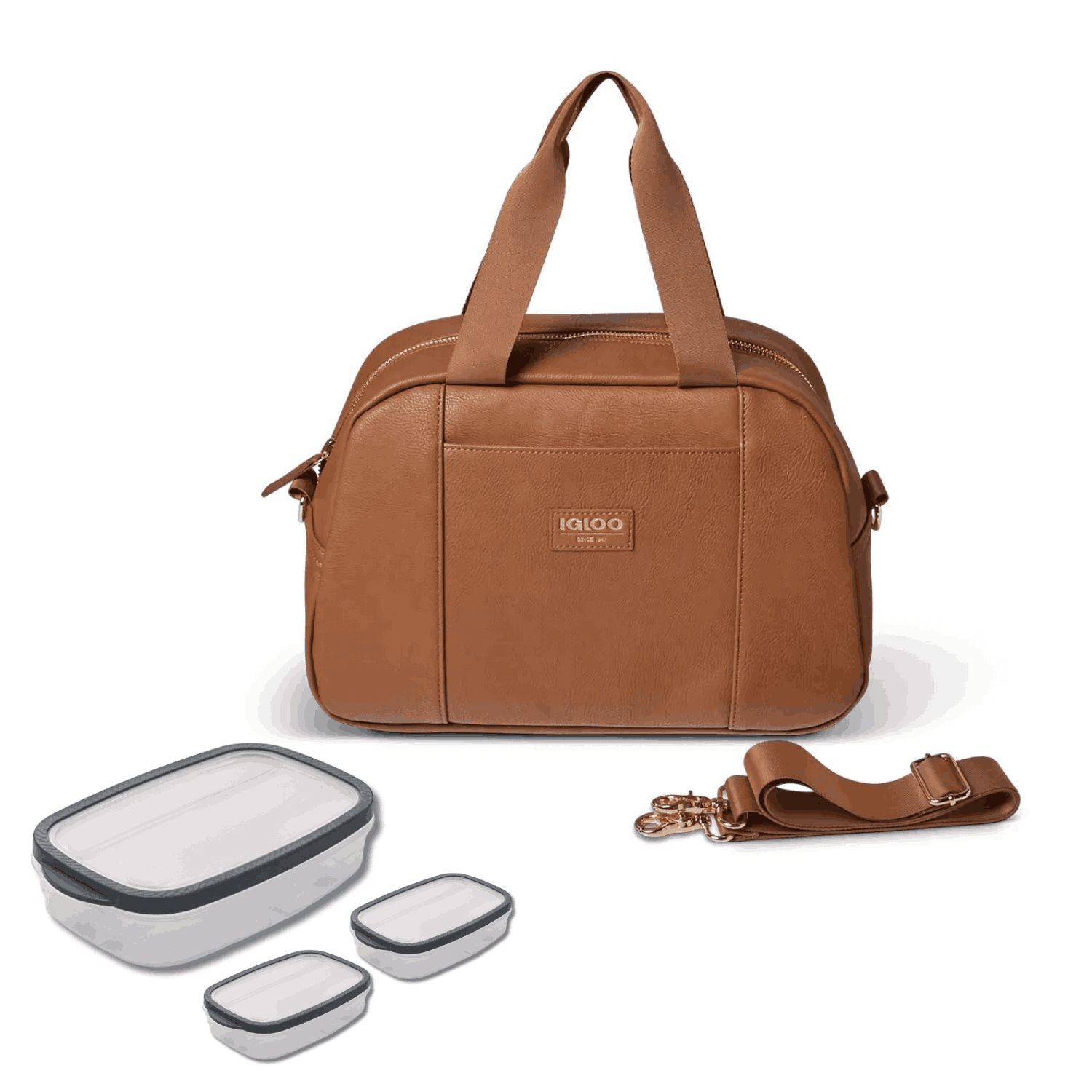 Lonchera Térmica Igloo Luxe Piel Vegan Con 3 Topers + Correa-justclick Mx