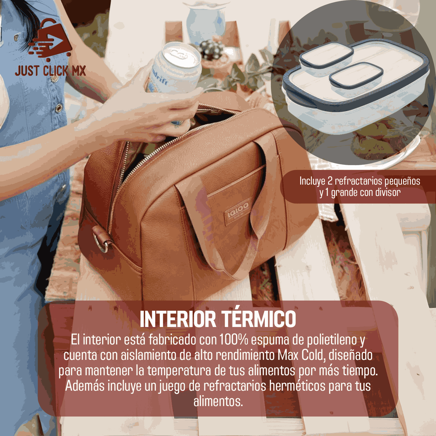 Foto 7 pulgar | Lonchera Térmica Igloo Luxe Piel Vegan Con 3 Topers + Correa-justclick Mx