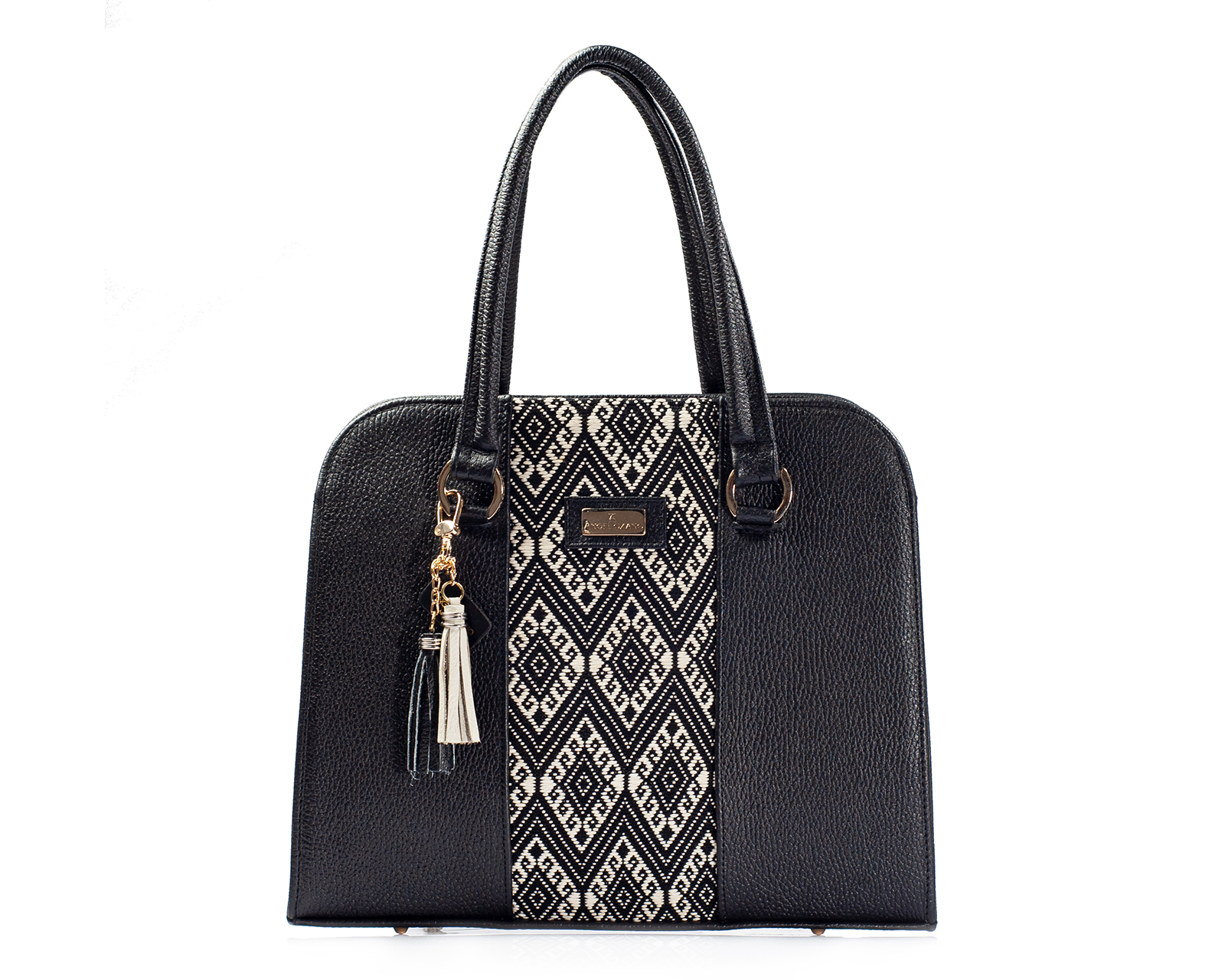 Foto 1 | Bolso Tote A Ángelozano De Piel Vacuna Con Telar Étnico, Modelo Camila