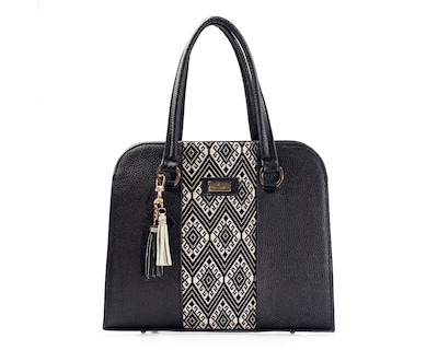 Foto 1 | Bolso Tote A Ángelozano De Piel Vacuna Con Telar Étnico, Modelo Camila