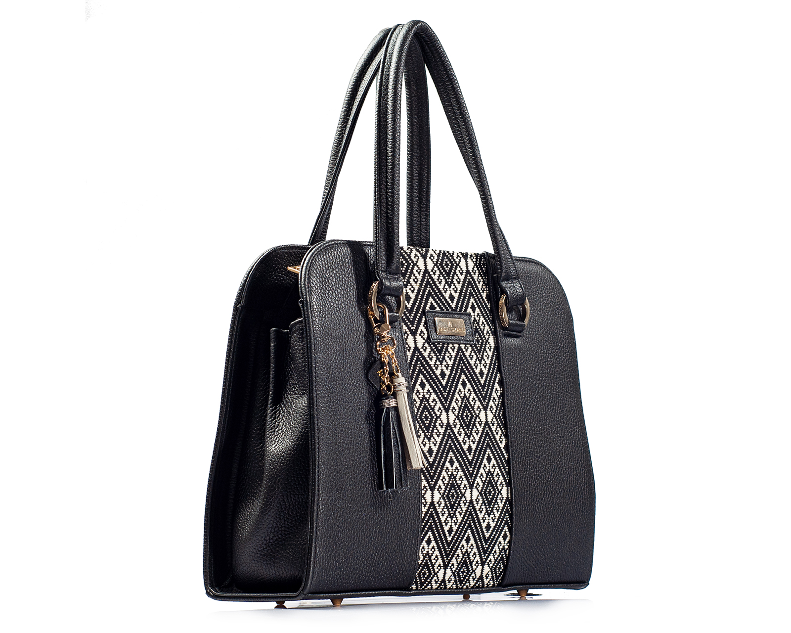 Foto 4 | Bolso Tote A Ángelozano De Piel Vacuna Con Telar Étnico, Modelo Camila