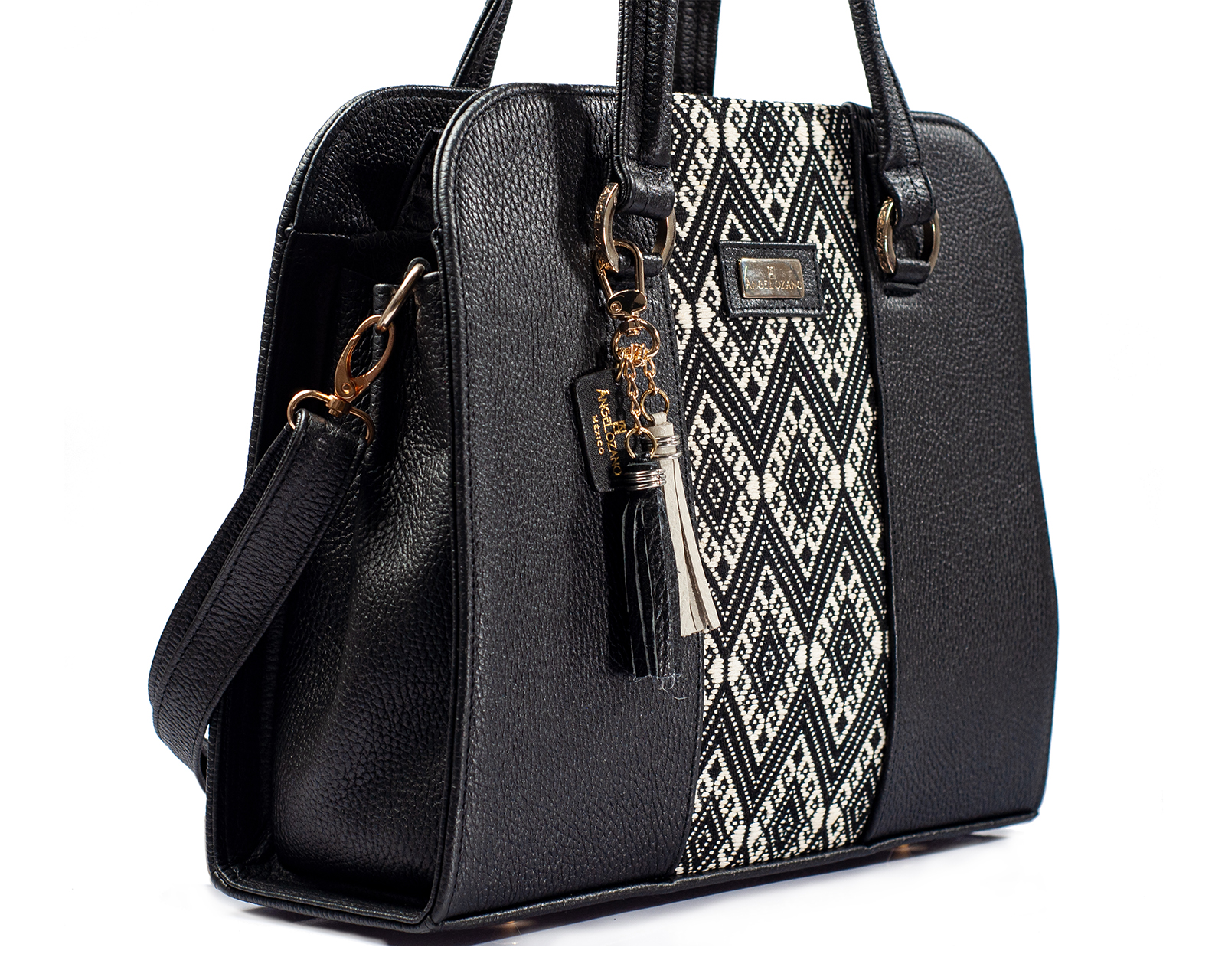 Foto 6 | Bolso Tote A Ángelozano De Piel Vacuna Con Telar Étnico, Modelo Camila