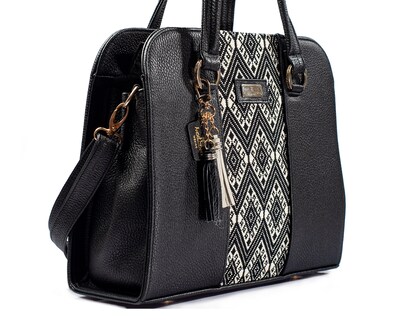 Foto 6 | Bolso Tote A Ángelozano De Piel Vacuna Con Telar Étnico, Modelo Camila