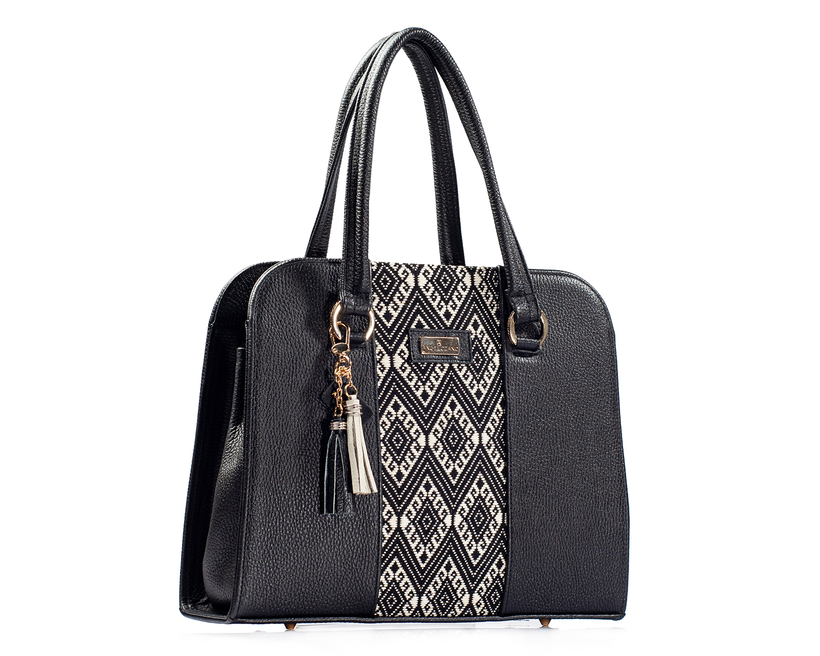 Foto 8 | Bolso Tote A Ángelozano De Piel Vacuna Con Telar Étnico, Modelo Camila