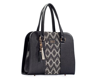 Foto 8 | Bolso Tote A Ángelozano De Piel Vacuna Con Telar Étnico, Modelo Camila