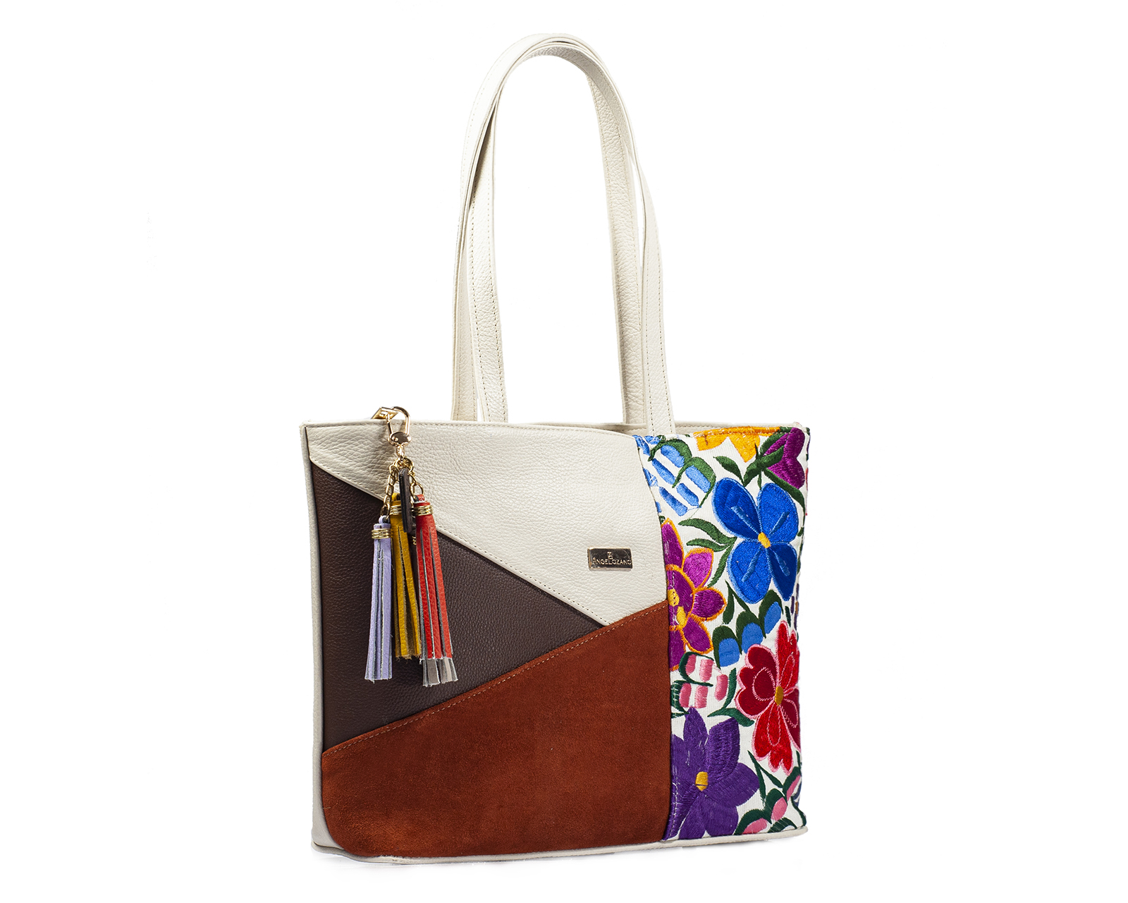 Foto 8 | Bolso Tipo Tote A Ángelozano De Piel Vacuna Con Telar Artesanal Y Gamuza, Modelo Gabriela