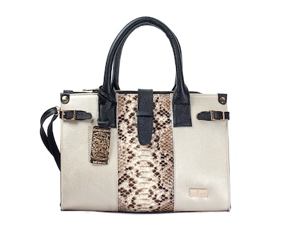 Foto 1 | Bolso Satchel A Ángelozano De Piel Vacuna, Pitón, Color Hueso, Modelo Samantha