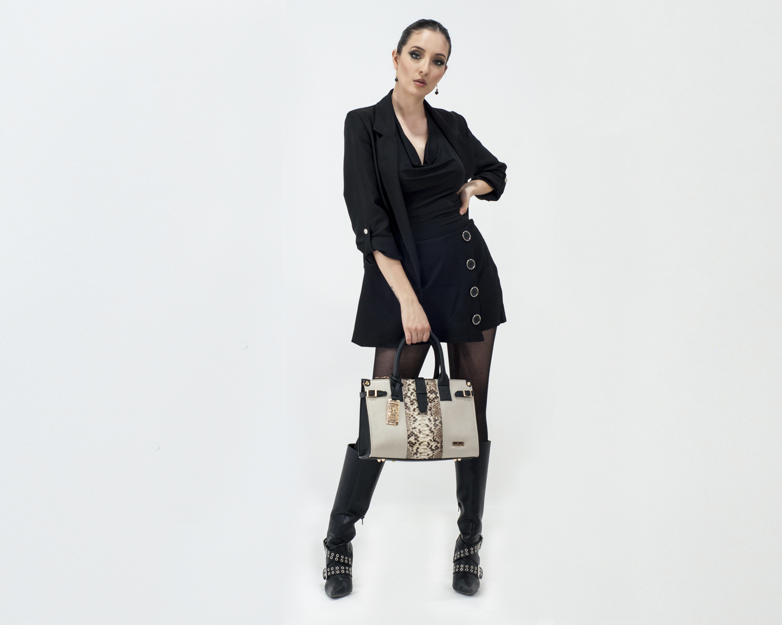 Foto 4 pulgar | Bolso Satchel A Ángelozano De Piel Vacuna, Pitón, Color Hueso, Modelo Samantha