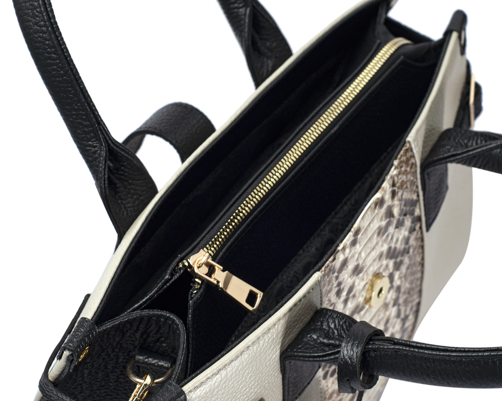 Foto 5 | Bolso Satchel A Ángelozano De Piel Vacuna, Pitón, Color Hueso, Modelo Samantha
