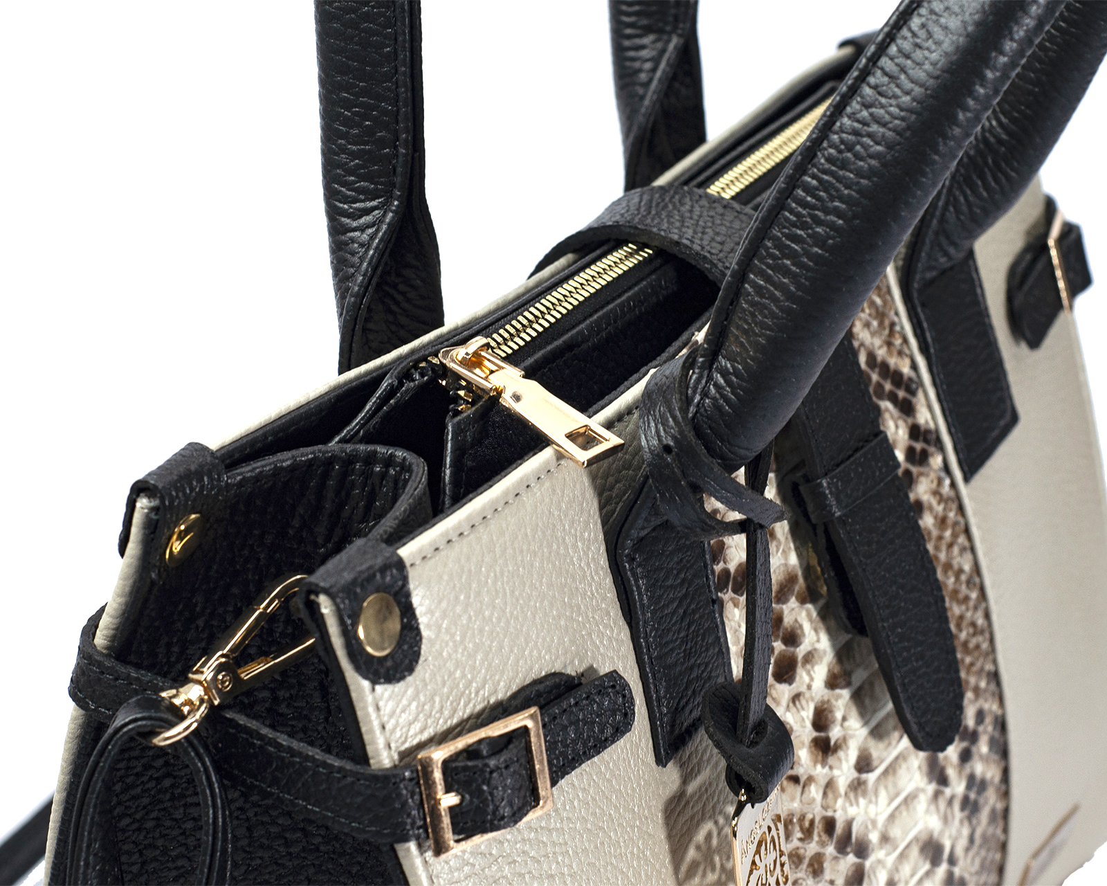Foto 8 | Bolso Satchel A Ángelozano De Piel Vacuna, Pitón, Color Hueso, Modelo Samantha