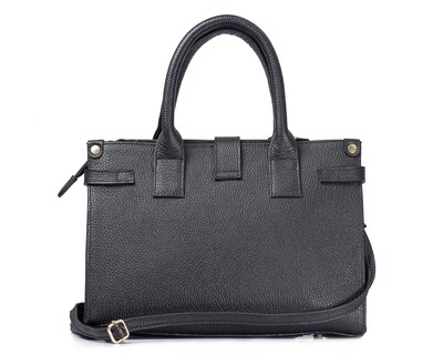 Foto 2 | Bolso Tipo Satchel A Ángelozano De Piel Vacuna Con Grabado Tipo Cincelado, Color Negro, Modelo Samantha