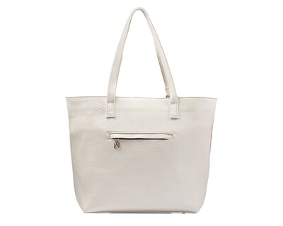 Foto 2 | Bolso Tote A Ángelozano De Piel Vacuna Con Grabado Tipo Cincelado, Color Hueso, Modelo Victoria