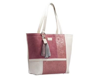 Foto 8 | Bolso Tote A Ángelozano De Piel Vacuna Con Grabado Tipo Cincelado, Color Hueso, Modelo Victoria