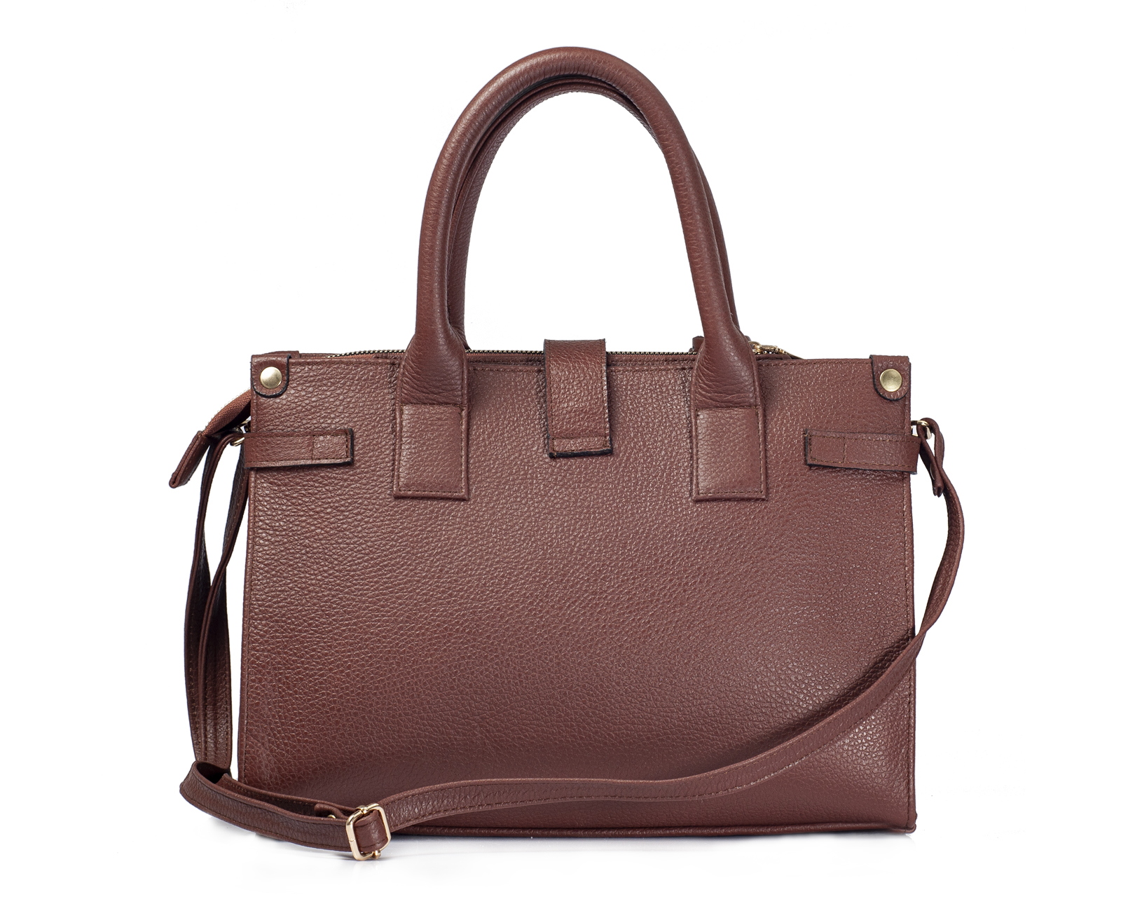 Foto 2 | Bolso Satchel A Ángelozano De Piel Vacuna Con Grabado Tipo Cincelado, Color Café, Modelo Samantha