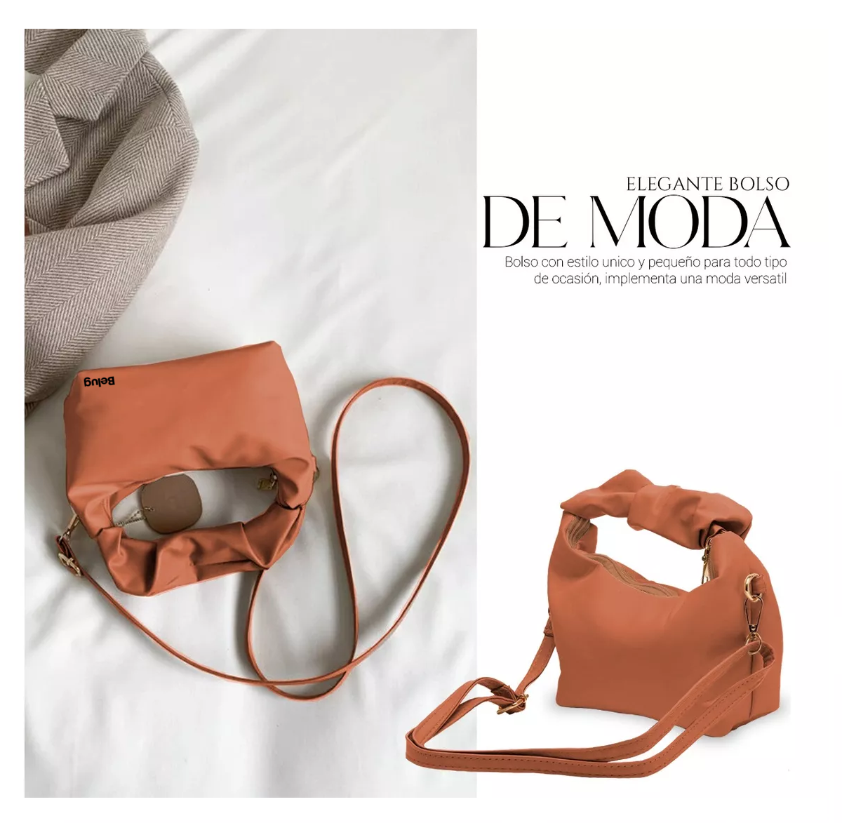 Foto 5 pulgar | Bolso De Mano Belug Tipo Piel Para Mujer Marron