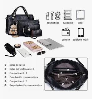 Foto 3 | Juego Xtellar 4 Bolsos Mujer Cartera Tote Cosméticos Tarjetero Oso Color Azul