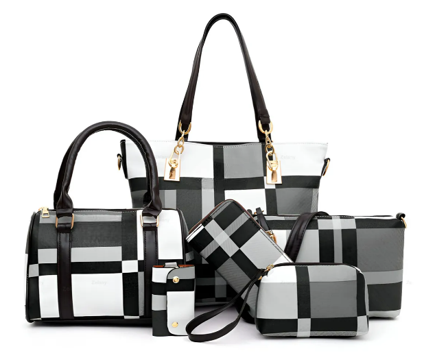 Set Xtellar 6 Bolsas Cartera Cosmetiquera Mujer Listrado Monedero
