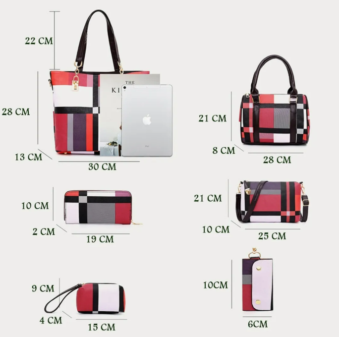Foto 6 pulgar | Set Xtellar 6 Bolsas Cartera Cosmetiquera Mujer Listrado Monedero