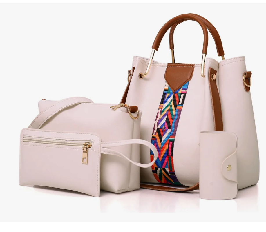 Set Xtellar 4 Bolsas Mujer Moda Dama Crossbody Cosmetiquera Correa Modelo Beige