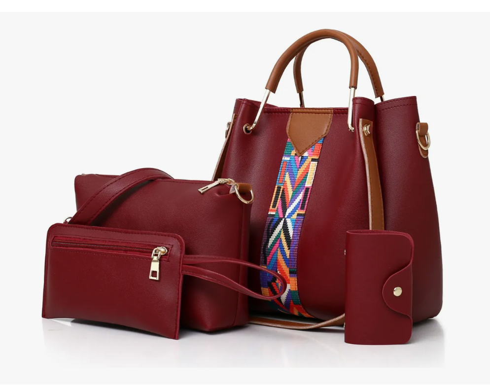 Set Xtellar 4 Bolsas Mujer Moda Dama Crossbody Cosmetiquera Correa Modelo Rojo
