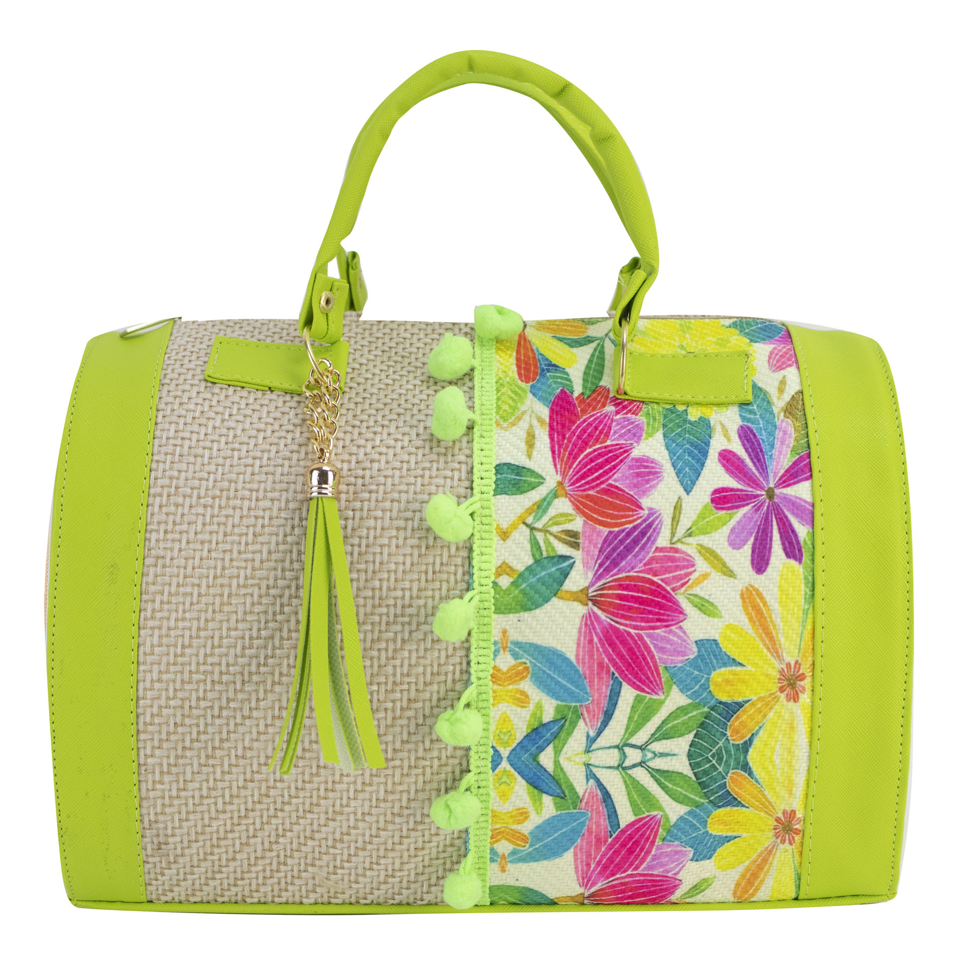 Foto 2 pulgar | Bolso Para Dama Verde Manzana Yute Floral Textil/sintetico Cohetzal Nueva Imagen