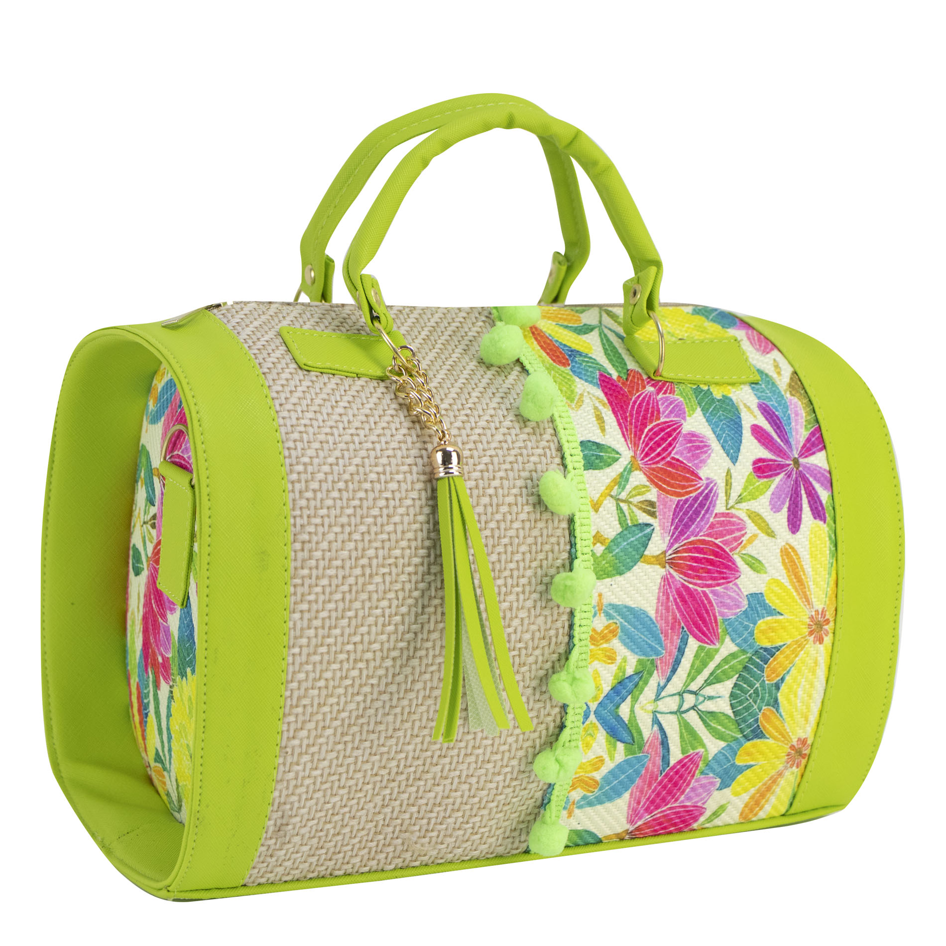 Foto 3 pulgar | Bolso Para Dama Verde Manzana Yute Floral Textil/sintetico Cohetzal Nueva Imagen