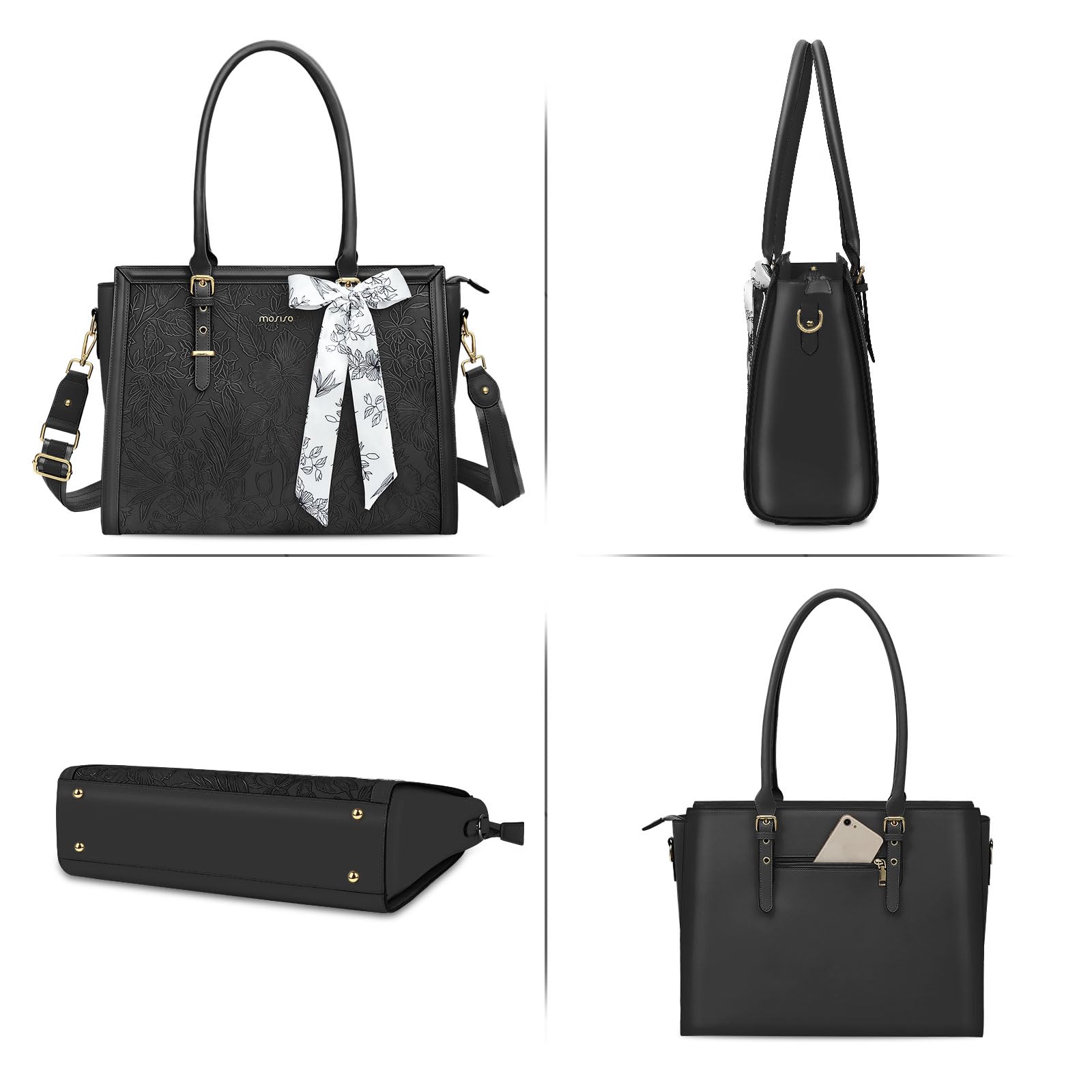 Foto 4 | Bolsa Mosiso Para Ordenador Portátil, Piel Sintética, 17-17,3 Pulgadas, Para Mujer, Color Negro - Venta Internacional.