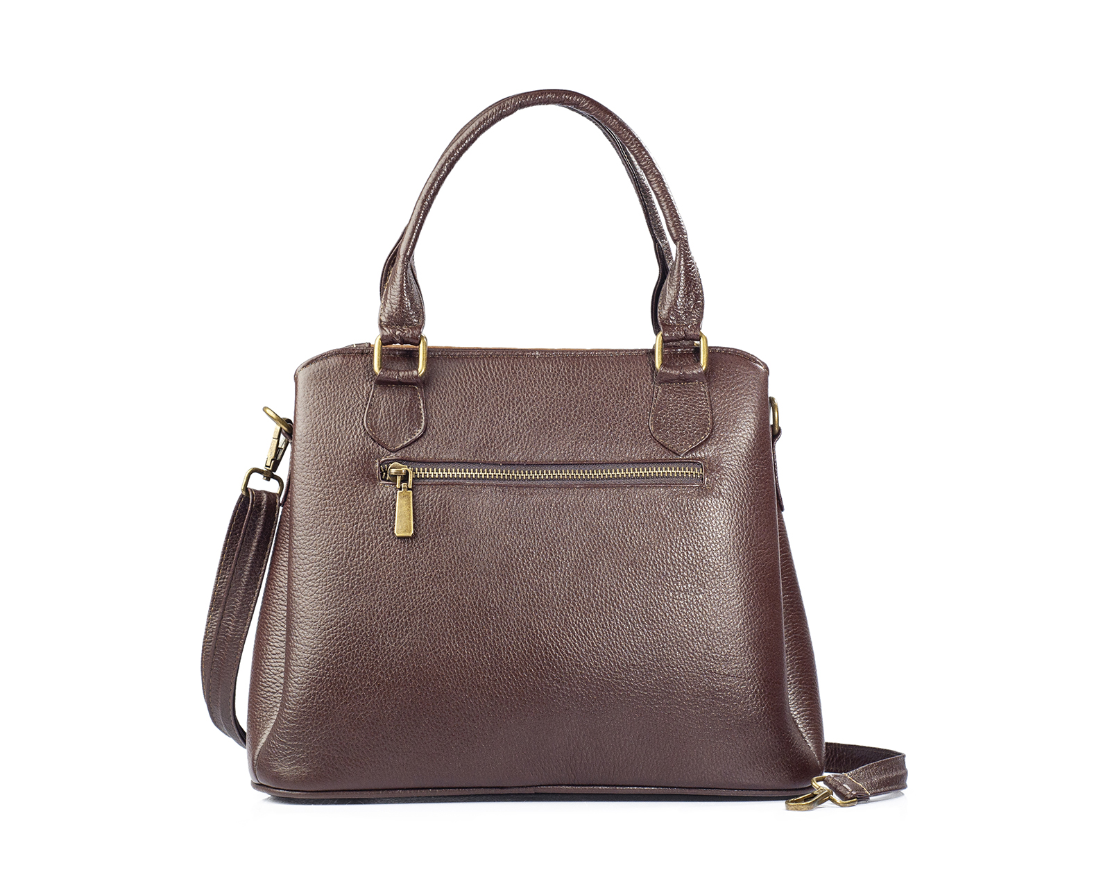 Foto 2 | Bolso Satchel A Ángelozano De Piel Vacuna Con Charol Grabado Tipo Cocodrilo, Color Café, Modelo Lourdes