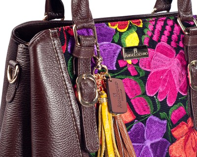 Foto 5 | Bolso Sathel A Ángelozano De Piel Vacuna Con Telar Artesanal, Color Café, Modelo Lourdes